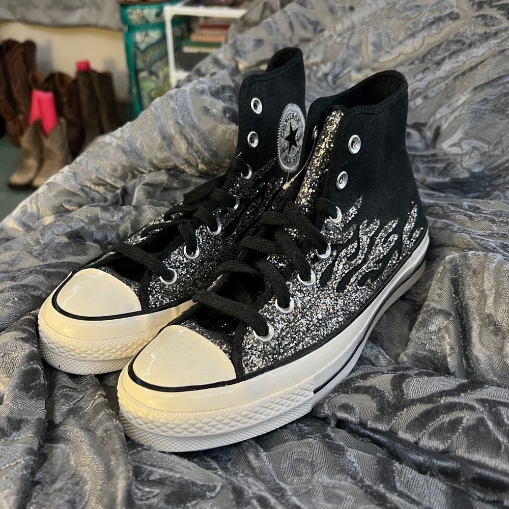 Converse Black and Silver Glitter High-Tops